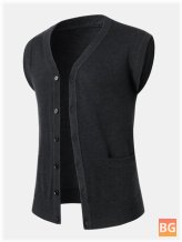 Woolen Vest with V-Neck Button - Men