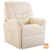 Armchair Cream Leather Sofa with Arms and Foot Rest