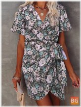 Short Mini Dress with Vintage Flower Print