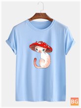 T-Shirts for Men - Cartoon Mushroom Cat