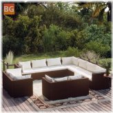 Lounge Set with Cushions and Rattan Brown Cover