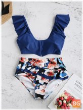 High Waisted Tankinis with Floral Printed Backing