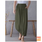 Cotton Casual Pants with a Solid Elastic Waistband