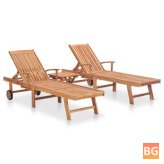 Sun Loungers - 2 pcs with Table - Solid Teak Wood