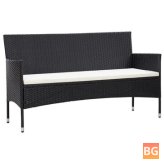 3-seater Sofa with Cushions - Black Poly Rattan