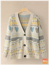 Women's Vintage Long Sleeve Cardigan with Pocket