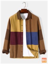 Mens T-Shirts with Color Block Pattern Lapel