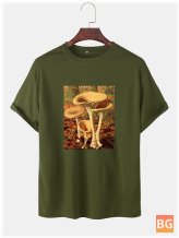 Mens Cartoon Mushroom Graphic O-Neck T-Shirts