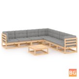 Garden Lounge Set with Cushions - Solid Pinewood