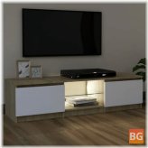 TV Cabinet with LED Lights - White and Oak 47.2