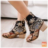 Women's Pointed Toe Embroideried Ankle Boots