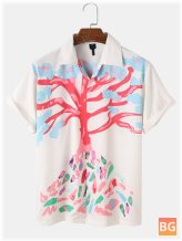 Short Sleeve Shirt with Cartoon Tree Print