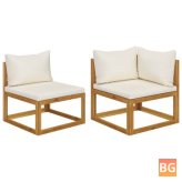 Set of 2 Sofa Set with Cream Cushions and Wood