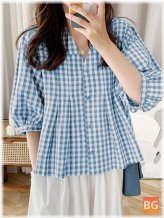 Women's Front Buttons Puff Sleeve Blouses