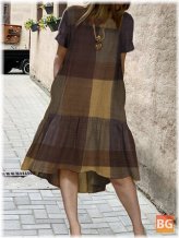 Plaid Casual Dress with Pockets for Women