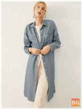 Pocketed Long Sleeve Button Shirt with Slit Hem and Lapel