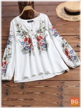 Short Sleeve Floral Print Blouse with V-Neck