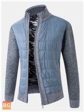 Patchwork Slant Pocket Zipper Long Sleeve Warm Jacket