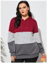 Striped Hooded Patchwork Sweatshirt (Plus Size)