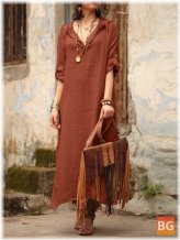 Vintage Long Sleeve Dress with Solid Slit Hem