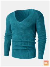 Mens Solid Rib-Knit V-Neck Basic Sweater