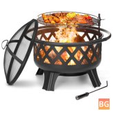 Wood Burning Steel Fire Pit with BBQ Grill and Ash Plate - 30 Inches