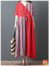 Vintage Maxi Dress with Stripe Patchwork Design