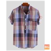Short Sleeve Men's T-Shirts with Colored Plaid