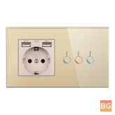 Crystal Touch Wall Socket with 3 Gang Light Switch and USB
