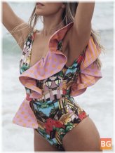 Beach One Piece with Floral Printing Trims
