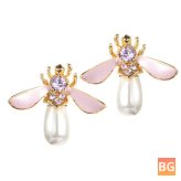 Gold Plated Ear Stud with Pearls - Cute Bees