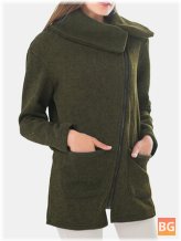 Zipper Lapel Coat for Women - Solid Color