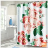 Peach Blossom Waterproof Shower Curtain with Hooks