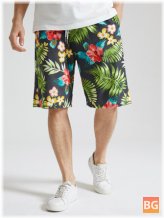 Print Shorts with Men's Flower Overprint