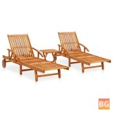 Sunlounger Set with Table and Chairs Solid Acacia Wood