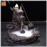 Ceramic Backflow Incense Holder with Dragon Fish Design and 10 Cones