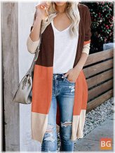 Women's Open-Front Color Block Stitch Cardigans with Stripes