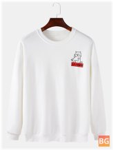 Wool Mens Cartoon Cat Pattern Pullover Drop Shoulder T-Shirt