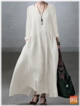 Short Sleeve Pocket V-neck Dress For Women