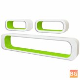 Floating shelves for books and DVDs - white and green