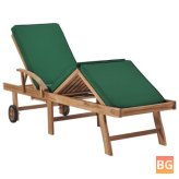 Sun Lounger with Cushion - Solid Teak Wood Green