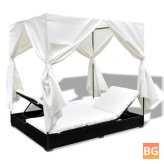 Outdoor Lounge Bed with Curtains - Poly Rattan