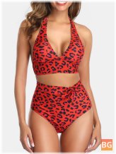 Triangle Halter Bikini with Leopard Print