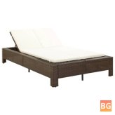 2-Person Sun Bed with Cushion - Brown Poly Rattan