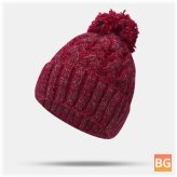 Women's Mixed Color Beanie Hat with Fuzzy Ball Warmth