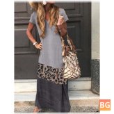 Short Sleeve Casual Maxi Dress with Leopard Print Pattern
