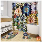 Bathroom Rug Set with Lid and Shower Curtain