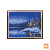 Canvas - DIY Painting by Numbers -Lake House on a Snowy Night