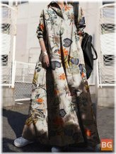 Turn-Down Collar Dress for Women - Retro Floral Print