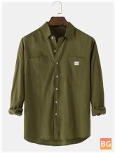 Solid Color Label Shirt with Double Pocket